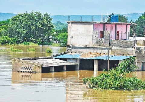 A flooded locality in Sambalpur town on Wednesday | express
