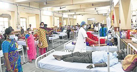 Patients admitted at the Government Fever Hospital in Hyderabad on Thursday | Vinay Madapu