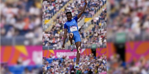 Muhammed Anees Yahiya of India competes in the men's long jump in Commonwealth Games 2022. (Photo | PTI)