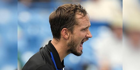 Daniil Medvedev, of Russia, reacts after scoring a point against Taylor Fritz, of the United States, during a quarterfinal match at the Western & Southern Open.(Photo | AP)