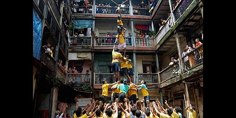 File photo of Dahi Handi during Janmashtami celebrations in Mumbai. (Photo | PTI)
