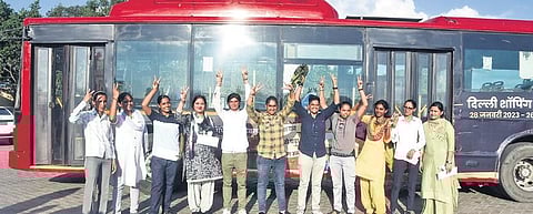 The first batch of 11 women who joined the transportation fleet as bus drivers in Delhi on Tuesday. (Photo | EPS, Parveen Negi)