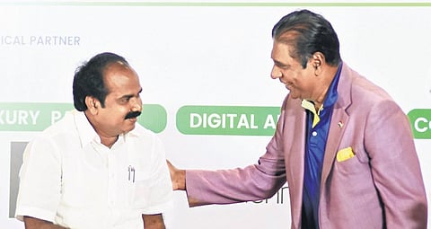 TNTA president Vijay Amritraj (right) with Siva B Meyyanathan, Minister for Environment-Climate Change and Youth Welfare and Sports, Tamil Nadu at an event in Chennai on Tuesday | Ashwin Prasath
