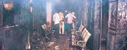 The fire-ravaged New Life Multi Specialty Hospital, Jabalpur, on Aug. 1 | PTI file pic