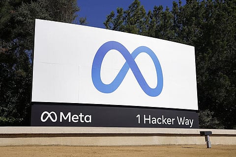 Facebook's Meta logo sign is seen at the company headquarters in Menlo Park, California. (Photo | AP)