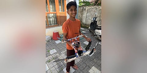 Muhammad Insaf with his drone. (Photo | Express)