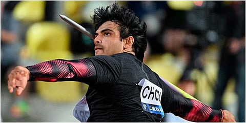Neeraj Chopra competes in the Javelin Throw Men at the Athletissima IAAF Diamond League international athletics meeting in the Stade Olympique de la Pontaise in Lausanne. (Photo | PTI)