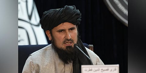 Army Chief of Staff Qari Fasihuddin Fitrat speaks during a press conference in Kabul on August 28, 2022. (Photo | AFP)