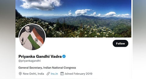 Priyanka Gandhi Vadra's Twitter dp is an image of India's first prime minister Jawaharlal Nehru holding the national flag.