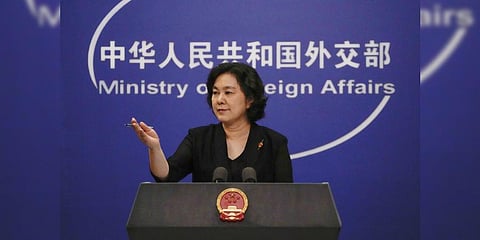 Chinese Foreign Ministry spokeswoman Hua Chunying gestures during a daily briefing at the Ministry of Foreign Affairs office in Beijing, Wednesday, Aug. 3, 2022.(Photo | AP)