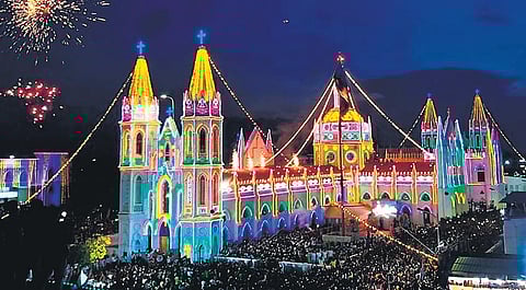 The annual festival of St Mary’s Nativity began with flag hoisting on Monday. Several thousand devotees witnessed the event | H Jashwanth Kumar