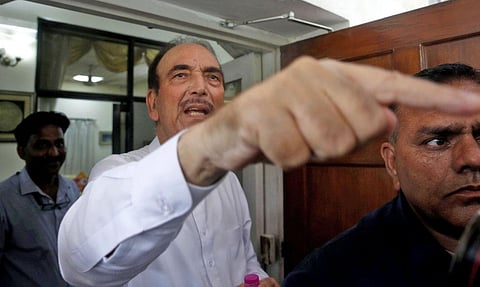 Former Congress leader Ghulam Nabi Azad interacts with the media, at his residence in New Delhi. (Photo | Shekhar Yadav, EPS)