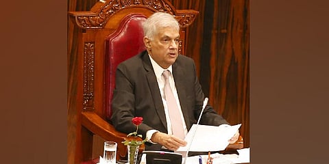 Sri Lankan President Ranil Wickremesinghe delivers his policy speech to lawmakers during the opening of the new parliamentary session in Colombo, Sri Lanka. (Photo | AP)