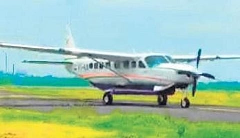 Flight landing at Jeypore airstrip. (Photo | Express)