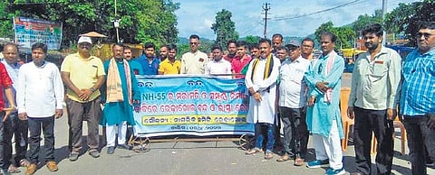 Members of Rairakhol Nagarika Manch blocking a road on Thursday. (File | Express)