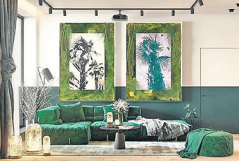 Shades of green on a furniture piece.