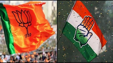 L-R: Flags of BJP and Congress parties used for representational purposes only