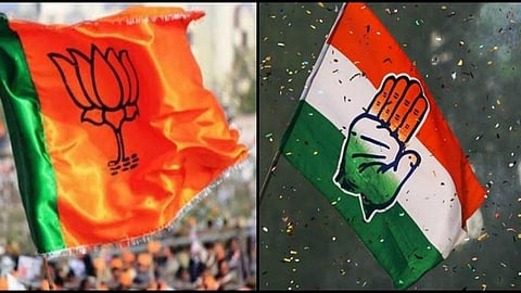 Flags of BJP and Congress parties used for representational purposes only