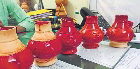 The urns to be used for selling the Gangajal. (Photo | EPS)(Photo | EPS)