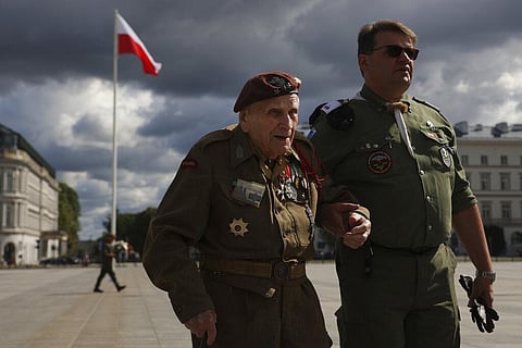 A Polish Army Veteran attends a wreath laying ceremony marking national observances of the anniversary of World War II in Warsaw, Poland, Sept. 1, 2022. (Photo | AP)