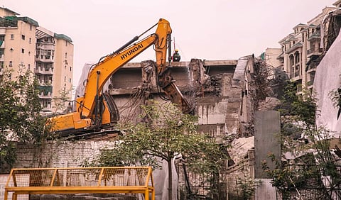 Debris of Supertech's twin towers which were demolished on August 28 by using waterfall implosion technique, in Noida, Thursday, Sept. 1, 2022. (Photo | PTI)