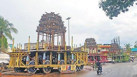 Chariots of Haribaldevjew temple parked on the Grand Road in Baripada | Express