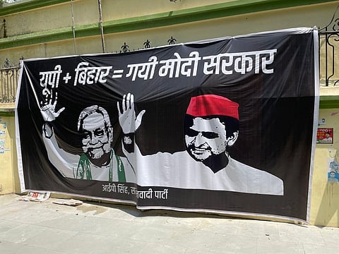 The poster reads as, UP and Bihar come together and win more Lok Sabah seats than the BJP, Modi government would not be repeated in 2024.