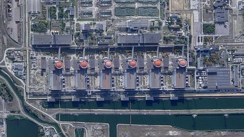 Satellite image from Planet Labs PBC shows the Zaporizhzhia nuclear power plant (Photo | AP)