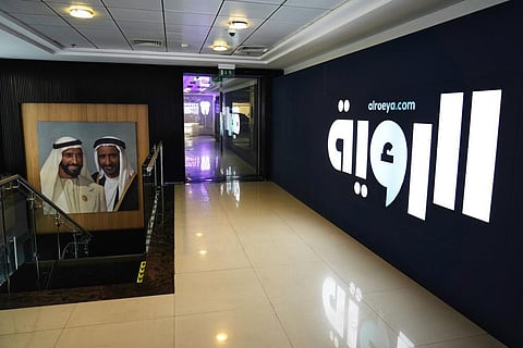 A painting of Sheikh Zayed bin Sultan Al Nahyan(L) and Sheikh Rashid bin Saeed Al Maktoum hangs outside the offices of the offices of the Al Roeya newspaper in Dubai. (Photo | AP)