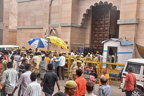 Security personnel deployed near Kashi Vishwanath Temple as the district court is set to deliver its verdict on the Gyanvapi mosque-Shringar Gauri case. (Photo | PTI)