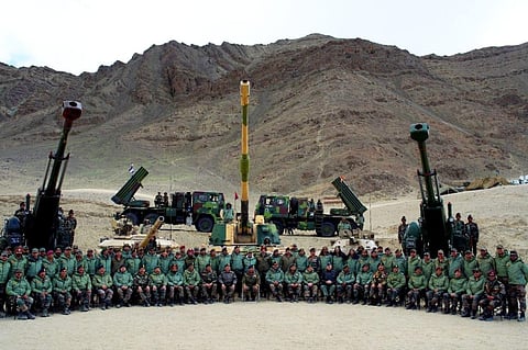 Army Chief with the troops during exercise Parvat Prahar in Ladakh (Photo | Special Arrangement)