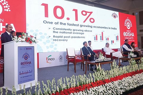 Chief Minister Naveen Patnaik along with State government delegation during the investors meet in Mumbai on Wednesday | Express