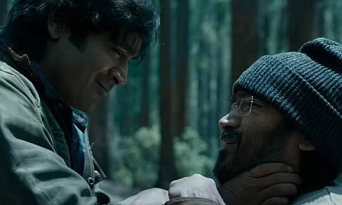 A still from the teaser teaser of Dhanush's new film Naane Varuvean.