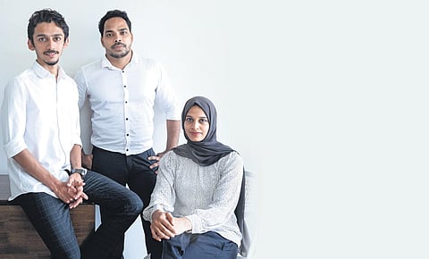 (From left) Faheem M Faisal, Muhammed Noufal and Sheeha Hameed