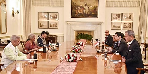 The Indian side was represented by finance minister Nirmala Sitharaman, external affairs minister S Jaishankar, and commerce and industry minister Piyush Goyal. (Photo | Twitter, @FinMinIndia)