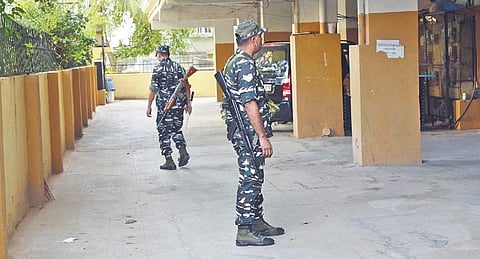 CRPF personnel during the ED raid at Gorantla & Associates office at Domalguda
