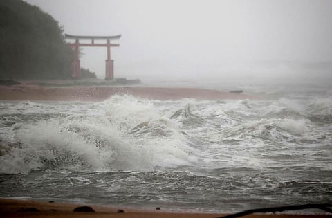 Waves batter the shore in Miyazaki, southern Japan, Sunday. (Photo | AP)