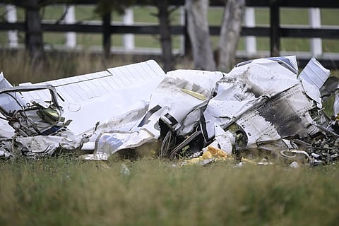 A crashed plane, one of two, lies along Niwot Road between Highway 287 and N. 95th St., Saturday, Sept. 17, 2022, in Longmont, Colo. (Photo | AP)