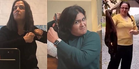 Iranian women cutting their hair and burning their hijabs to protest the suspicious death of 22-year-old Mahsa Amini. (Photos | Twitter)