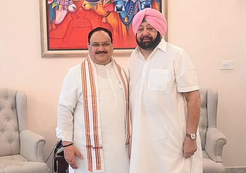 Former Punjab CM Capt Amarinder Singh meets BJP National president JP Nadda in Delhi on Monday. (Photo | ANI Twitter)