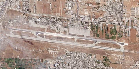 Satellite photo released by Planet Labs PBC shows the damage after an Israeli strike targeted the Aleppo International Airport. (Photo | AP)