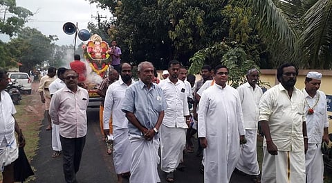 People of different communities participating in the Vinayakar Chaturthi procession at Karuppampulam in Nagapattinam district on Wednesday | Express