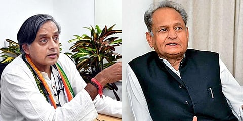 (L-R) Senior party leader Shashi Tharoor and Rajasthan Chief Minister Ashok Gehlot.