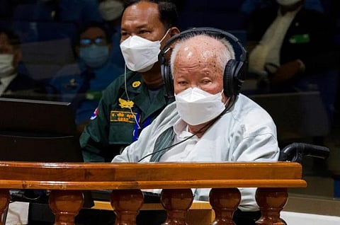 Khieu Samphan at the UN-backed war crimes tribunal in Phnom Penh, Cambodia, on Thursday, September 22, 2022. (Photo | AP)