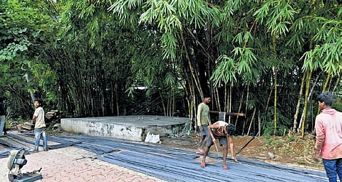 Work on the Konda Laxman Bapuji statue that would be installed near Tank Bund in Hyderabad in progress on Thursday | Vinay Madapu