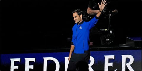Team Europe's Roger Federer of Switzerland, waves during the opening ceremony of the Laver Cup tennis tournament at the O2 in London. (Photo |AP)