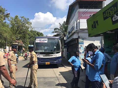 A KSRTC bus attacked by hartal supporters at Manacadu in Thiruvananthapuram (Photo | Special Arrangement)