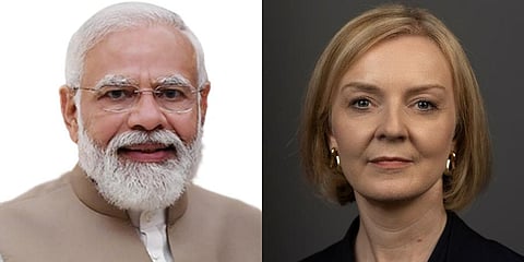 (L-R) Prime Minister Narendra Modi and Prime Minister of the United Kingdom Liz Truss.