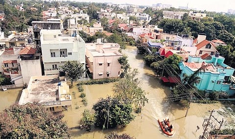 A file picture of houses flooded on Sarjapur Road in Bengaluru on Monday