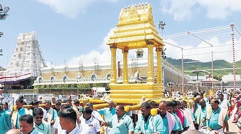 TTD conducts trial run of Sarva Bhupala Vahanam on Sunday. (Photo I Express)